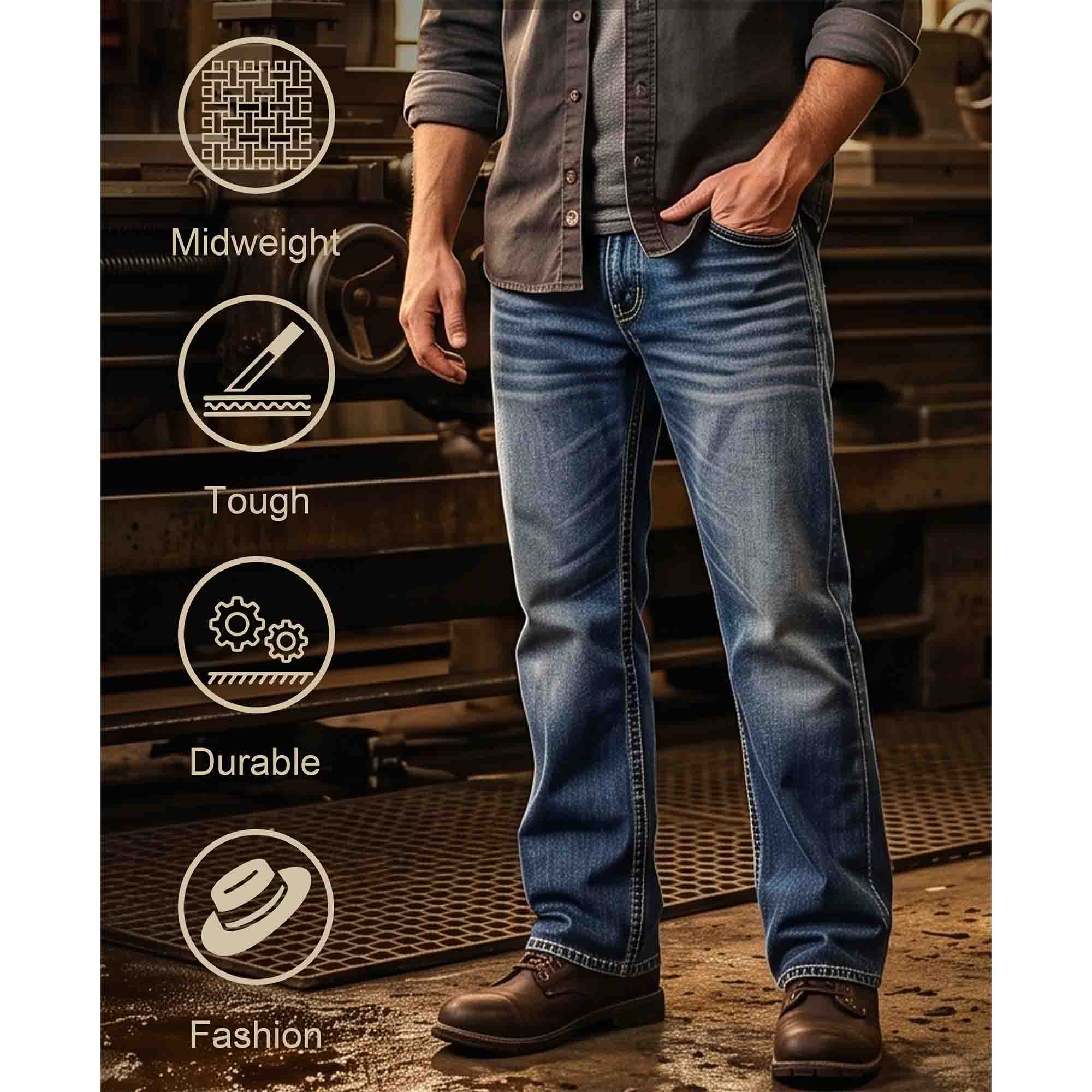 12 OZ Relaxed Fit Boot Cut Midweight Denim FR Jeans - 8305-1