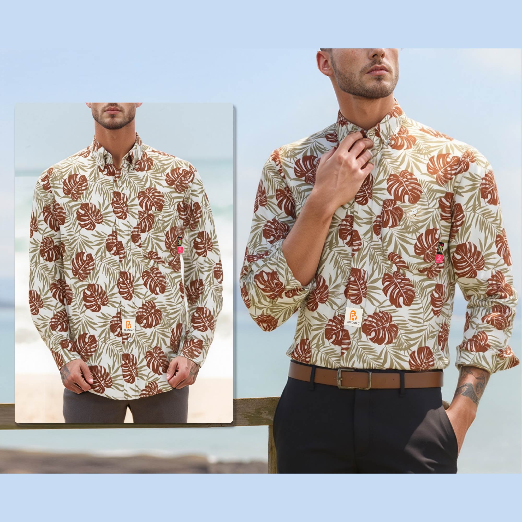 6.5OZ Printed Hawaii Lightweight Button Down FR Shirts-0816A