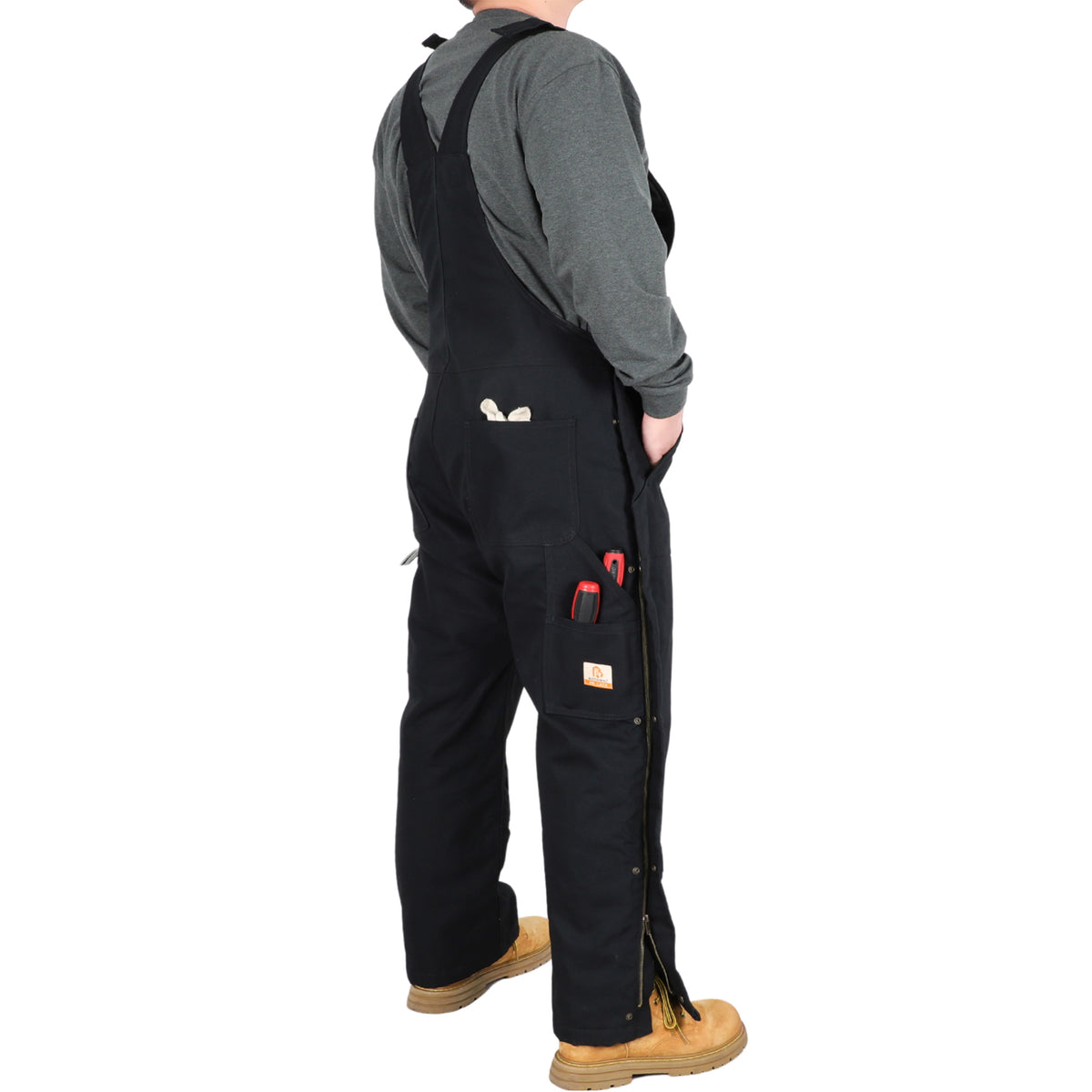 Bocomal 8704 black zip-front insulated FR bib overalls side view