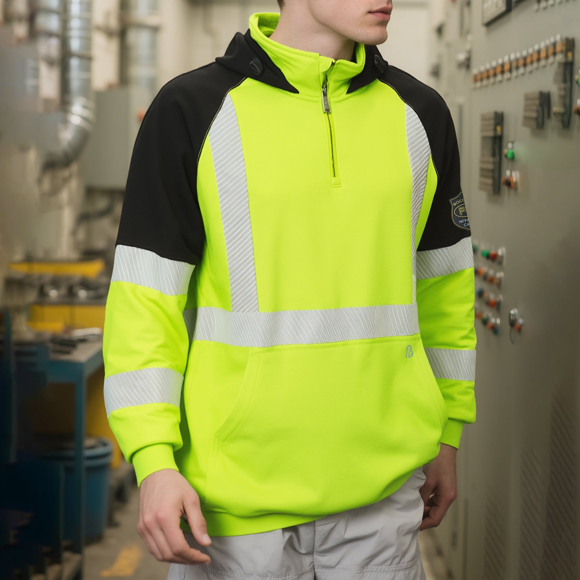 12OZ Heavyweight Cotton Fleece Reflective FR Hi-Vis Hoodies-8931HV