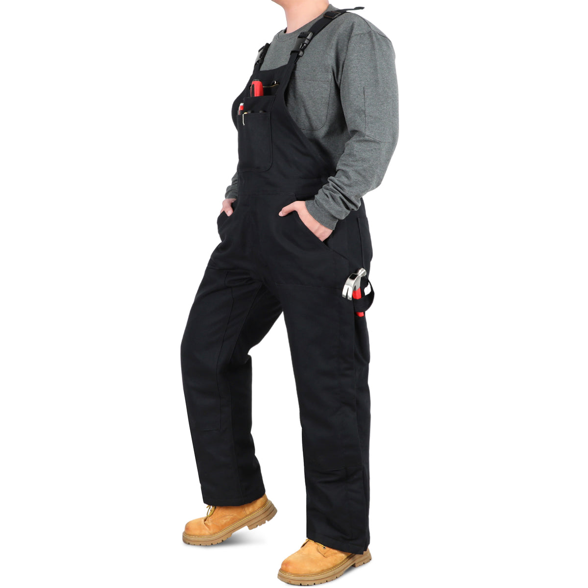 Bocomal 8704 black zip-front insulated FR bib overalls side view