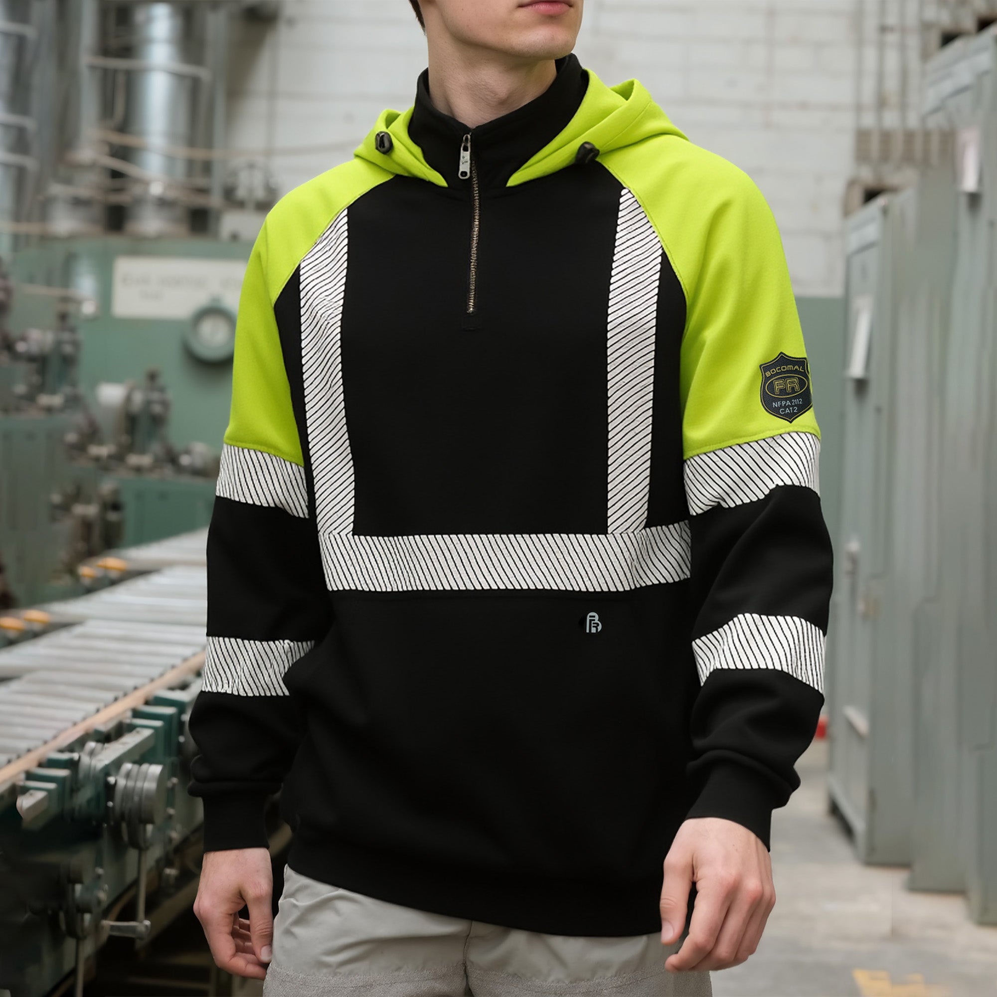 12OZ Heavyweight Cotton Fleece Reflective FR Hi-Vis Hoodies-8931HV