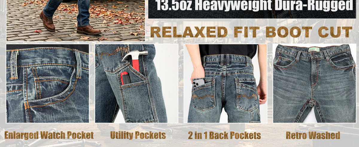 13.5OZ Heavywight Dura-Rugged Slub Denim Jeans(NON-FR)-PN072Q