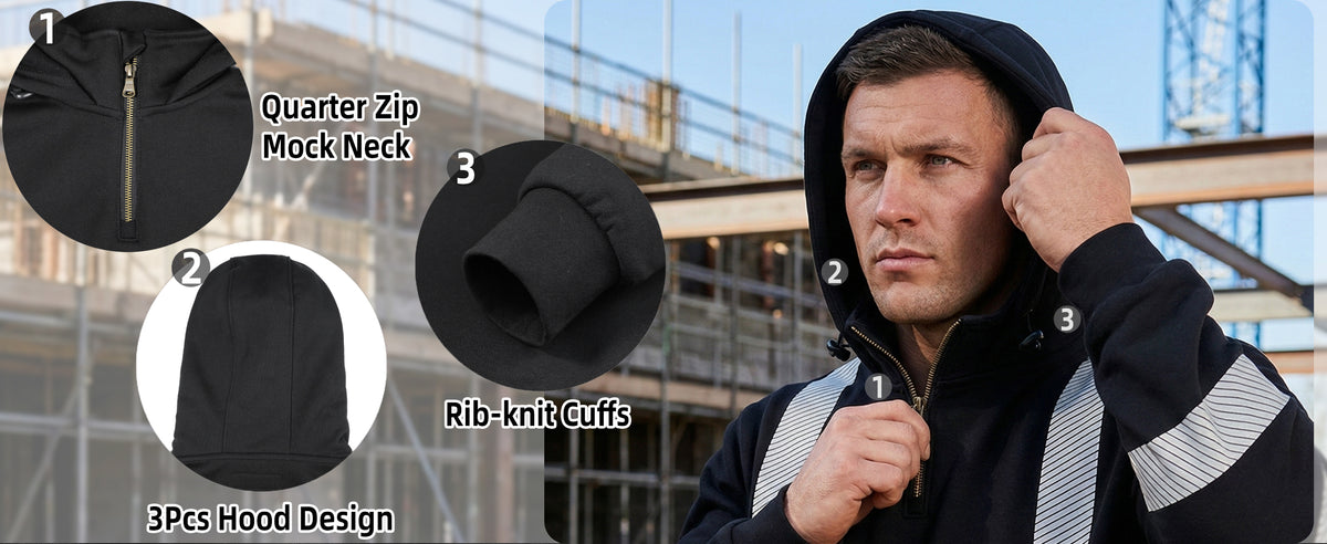 12 oz Hi-Vis Flame Resistant Quarter-Zip Mockneck Hoodie - 4531HV