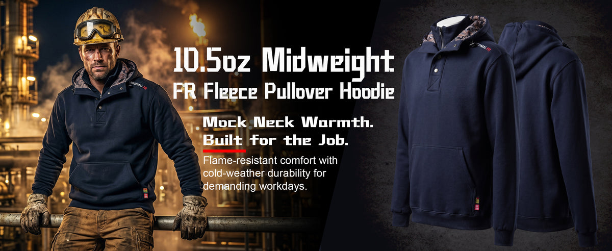 10.5 oz FR Quarter Zip Flapped Mock Neck Hooded Fleece Sweatshirts - C709
