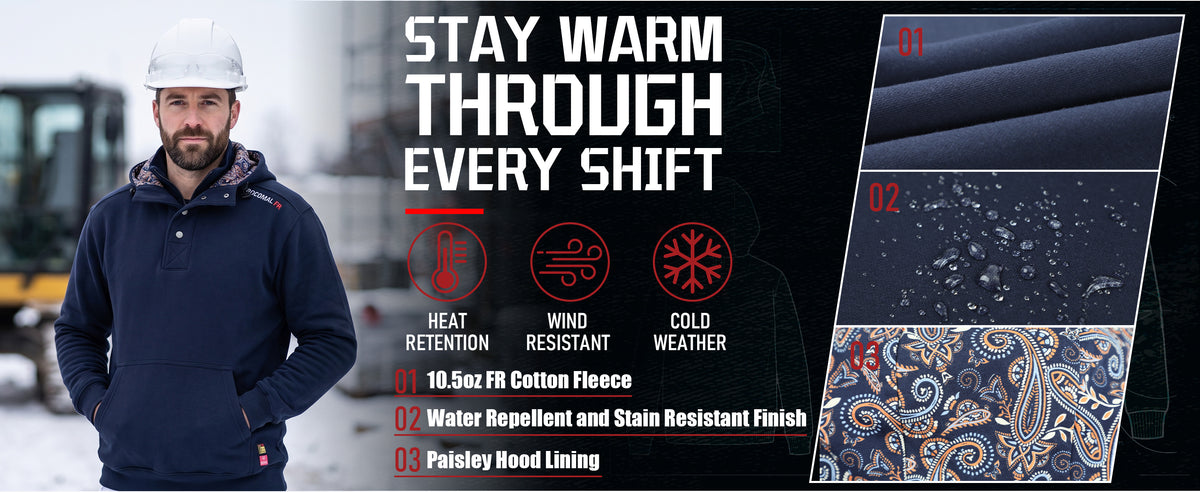 10.5 oz FR Quarter Zip Flapped Mock Neck Hooded Fleece Sweatshirts - C709