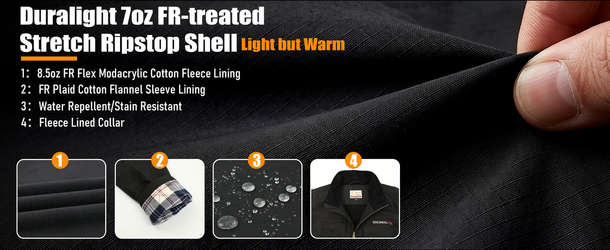 8.5 oz Fleece Lined 7 oz Stretch Windproof Shell FR Jacket