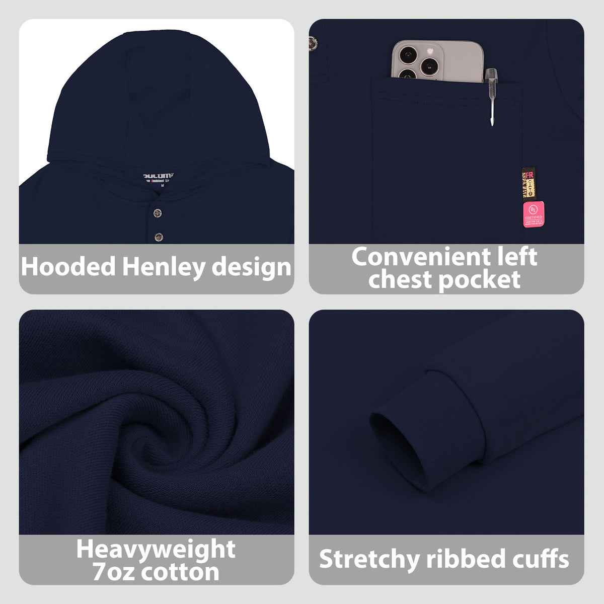 7 oz Hooded Henley FR T-Shirt (Clearance: Limit 2pcs)