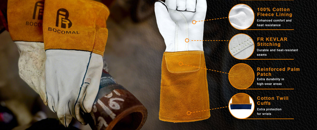 Classic Welding Gloves,Grain Leather Multi Tasks,14" Lined Leather Mig/Stick Gloves, Kevlar Stitching-0101/0201