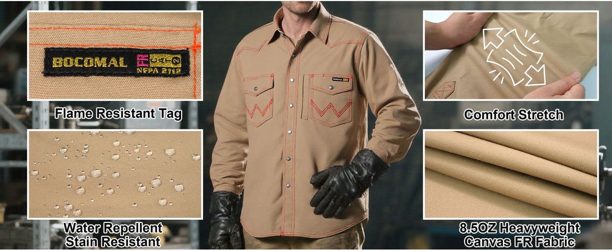8.5OZ Heavyweight Stretch Canvas FR Welding Shirts-0932