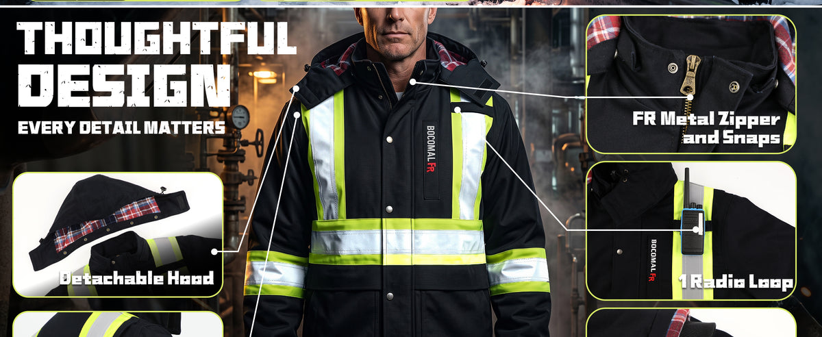 10 oz High Visibility Heavy Duty Reflective Coat FR Jacket