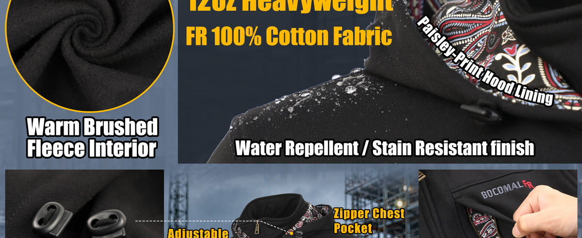 12 oz Fleece Zip Up Mock Neck Hooded FR Jackets - C631