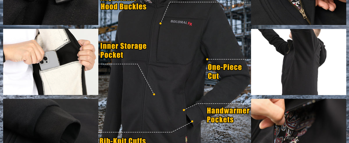 12 oz Fleece Zip Up Mock Neck Hooded FR Jackets - C631