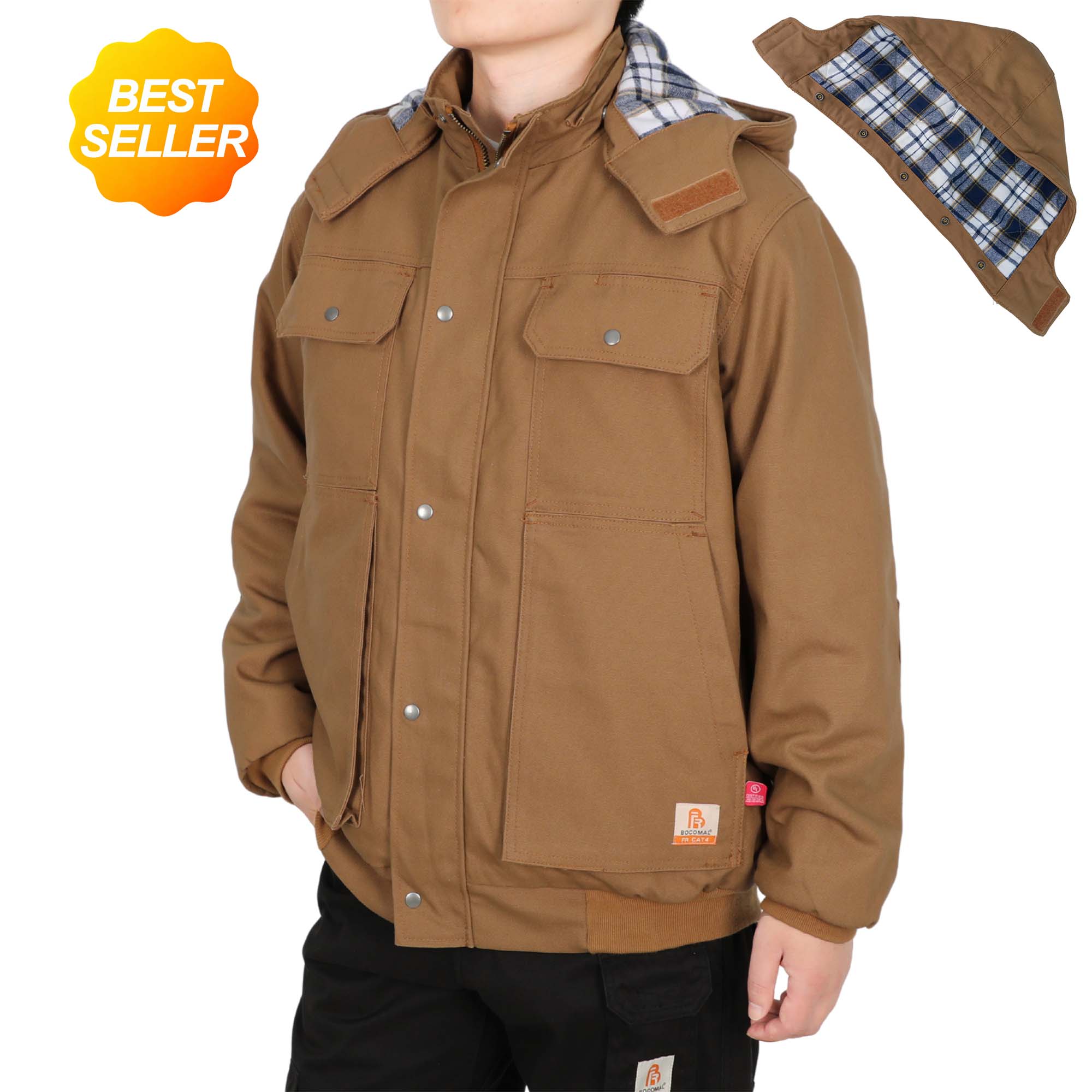 FR Jacket Insulated Heavyweight Canvas Flannel Lined,Detachable Hood -8804