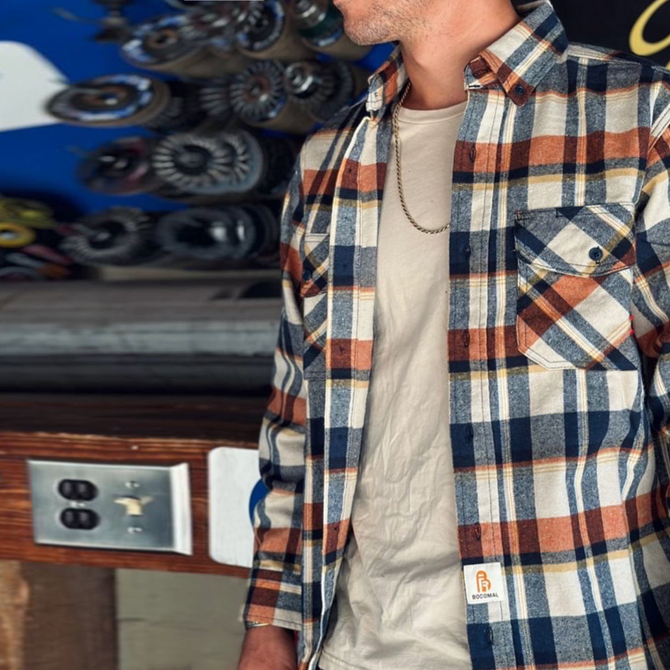 9.5OZ Plaid Flannel Shirts With Button-3818