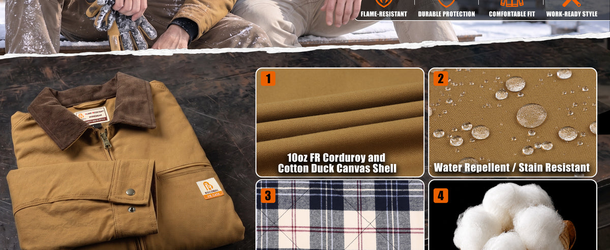 10 oz CAT4 FR Insulated Canvas Winter Work Coat with Corduroy Collar - E204
