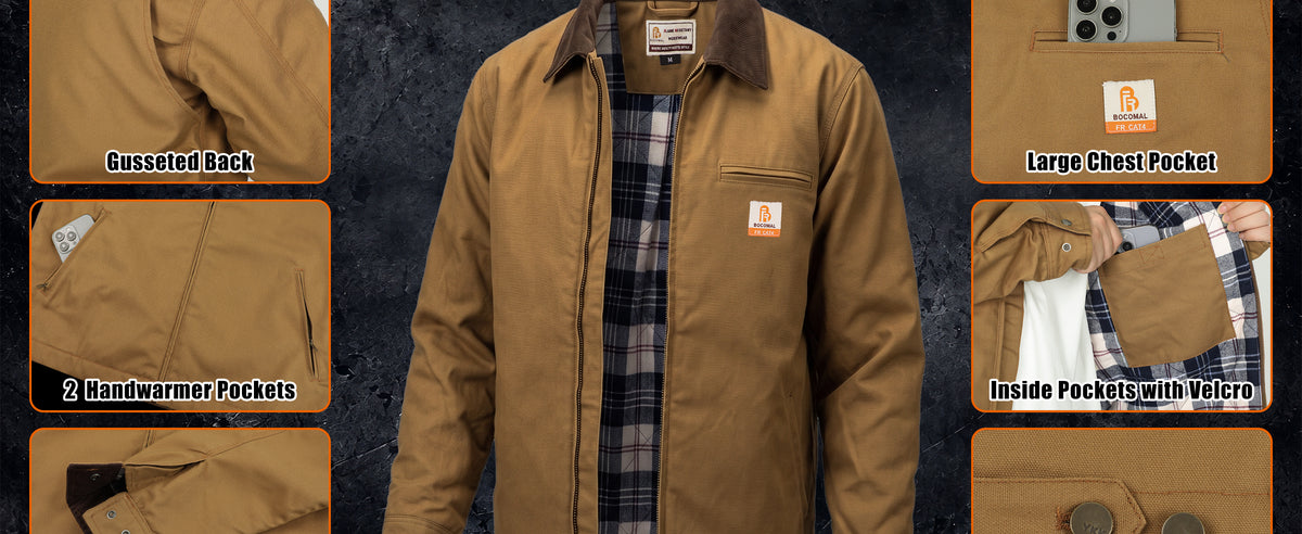 10 oz CAT4 FR Insulated Canvas Winter Work Coat with Corduroy Collar - E204