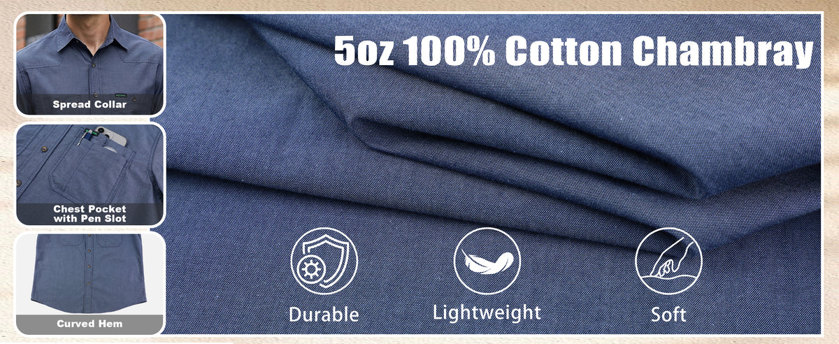 5OZ Men's Short Sleeve Button Down Work Shirts （NON-FR）- SH041K