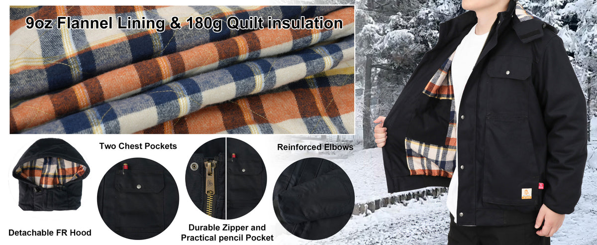FR Jacket Insulated Heavyweight Canvas Flannel Lined,Detachable Hood -8804