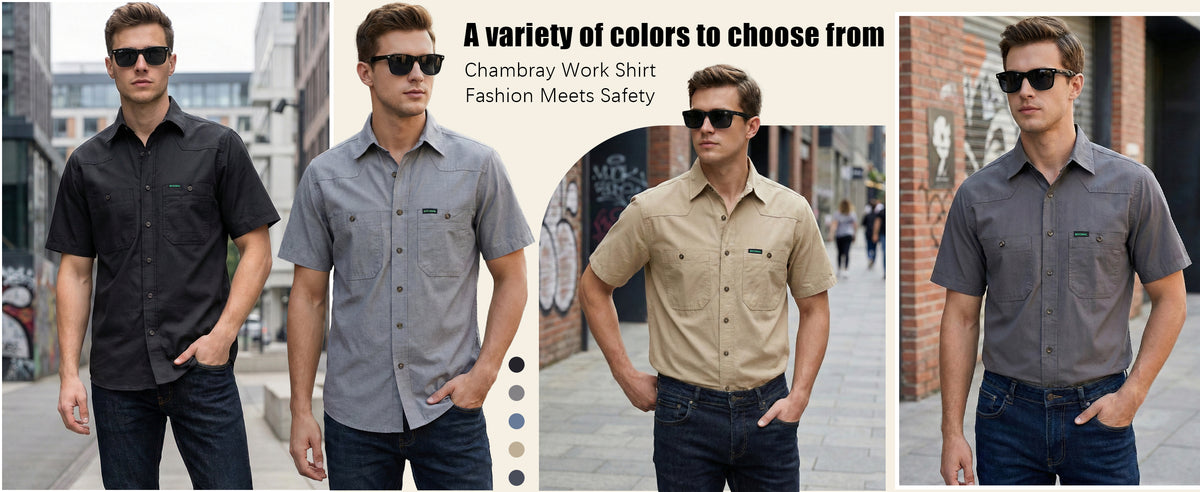 5OZ Men's Short Sleeve Button Down Work Shirts （NON-FR）- SH041K