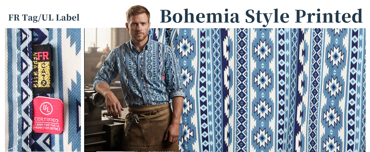 6.5OZ Printed Bohemia Button Down FR Work Shirt-0816A