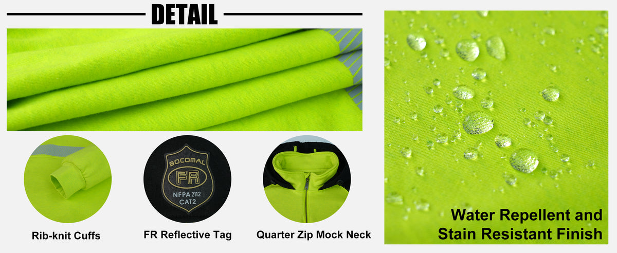 12OZ Heavyweight Cotton Fleece Reflective FR Hi-Vis Hoodies-8931HV