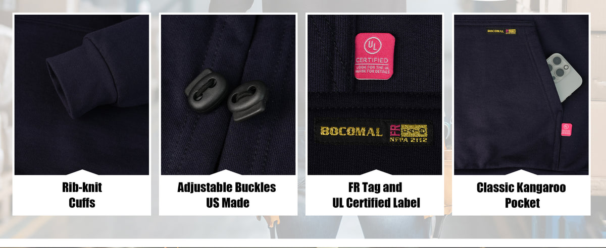 14OZ Heavyweight Cotton Fleece FR Hooded Sweatshirts-2619