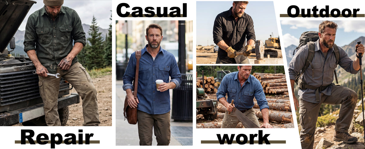 Men's Lightweight 100% Cotton Chambray Work Shirts (NON-FR)-SH041J