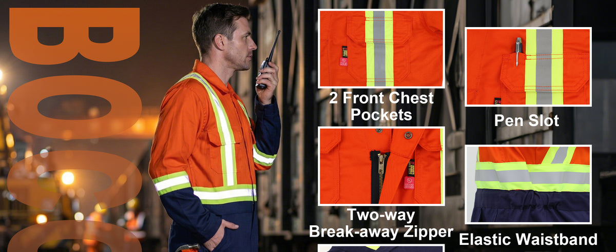 7.5OZ Cotton Twill FR Hi Vis Work Coverall - 2401HV
