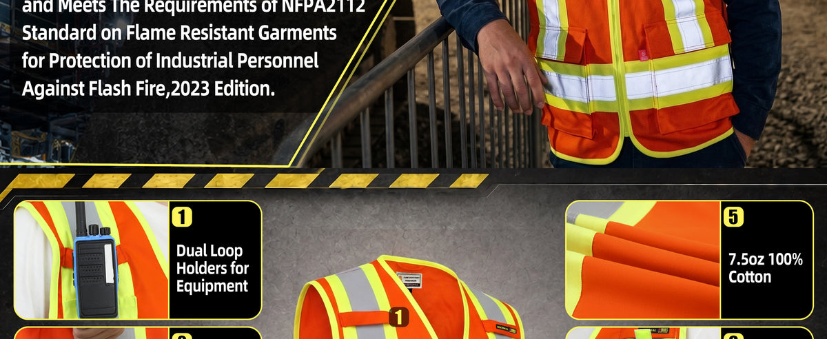 7.5OZ FR Hi Vis Zipper 4”Tape Safety Vest - B901HV