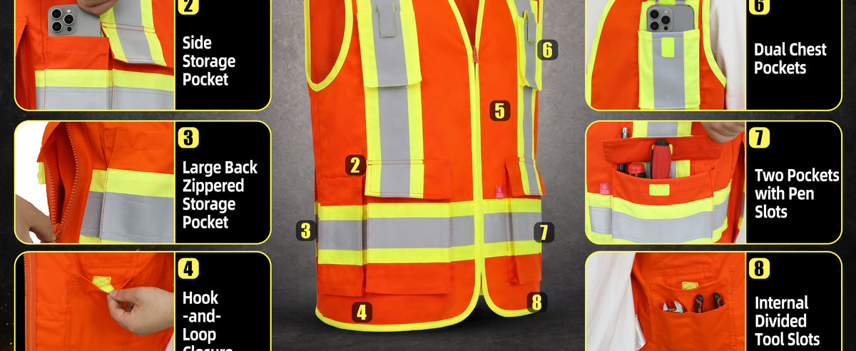 7.5OZ FR Hi Vis Zipper 4”Tape Safety Vest - B901HV